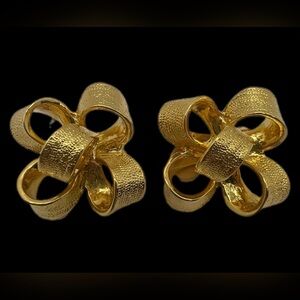 Kenneth Jay Lane Earrings Satin Gold Bow Earrings